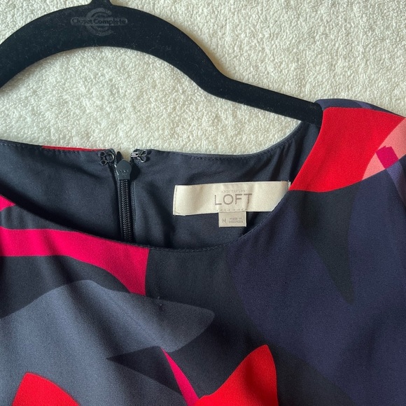 Ann Taylor LOFT floral dress, long sleeve. Dark purple red gray. Women’s Medium - Picture 3 of 5